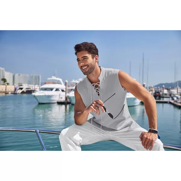 COOFANDY Mens Cotton Linen Tank Tops Beach Casual Sleeveless Henley Tank Shirts Black