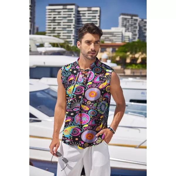 COOFANDY Mens Cotton Linen Tank Tops Beach Casual Sleeveless Henley Tank Shirts Black