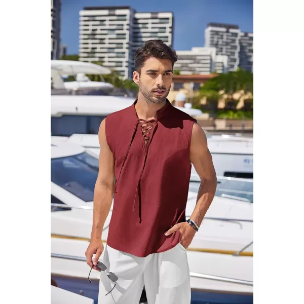 COOFANDY Mens Cotton Linen Tank Tops Beach Casual Sleeveless Henley Tank Shirts Black