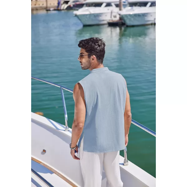 COOFANDY Mens Cotton Linen Tank Tops Beach Casual Sleeveless Henley Tank Shirts Black