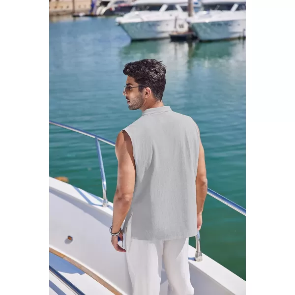 COOFANDY Mens Cotton Linen Tank Tops Beach Casual Sleeveless Henley Tank Shirts Black