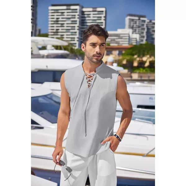 COOFANDY Mens Cotton Linen Tank Tops Beach Casual Sleeveless Henley Tank Shirts Black