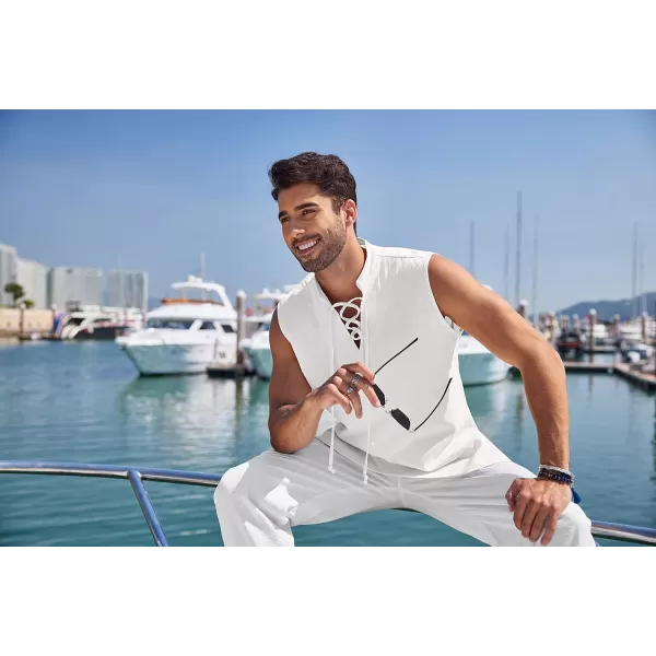 COOFANDY Mens Cotton Linen Tank Tops Beach Casual Sleeveless Henley Tank Shirts Black