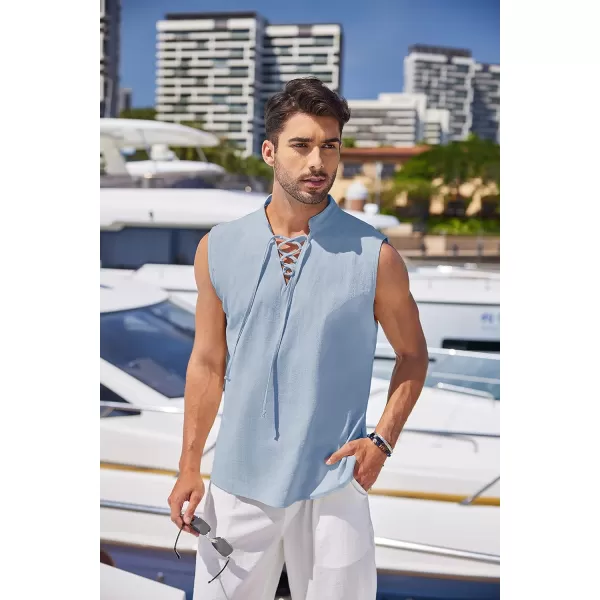 COOFANDY Mens Cotton Linen Tank Tops Beach Casual Sleeveless Henley Tank Shirts Black