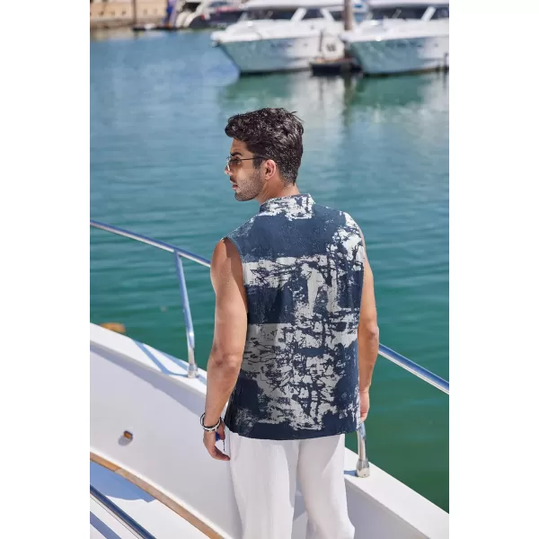 COOFANDY Mens Cotton Linen Tank Tops Beach Casual Sleeveless Henley Tank Shirts Black