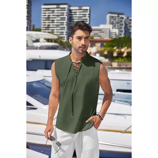 COOFANDY Mens Cotton Linen Tank Tops Beach Casual Sleeveless Henley Tank Shirts Black