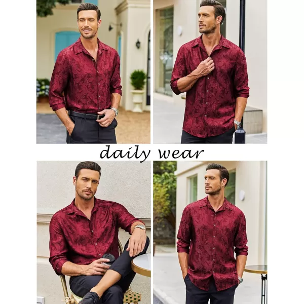 COOFANDY Men's Floral Printed Dress Shirt Long Sleeve Paisley Button Down Shirts for Wedding Party Prom