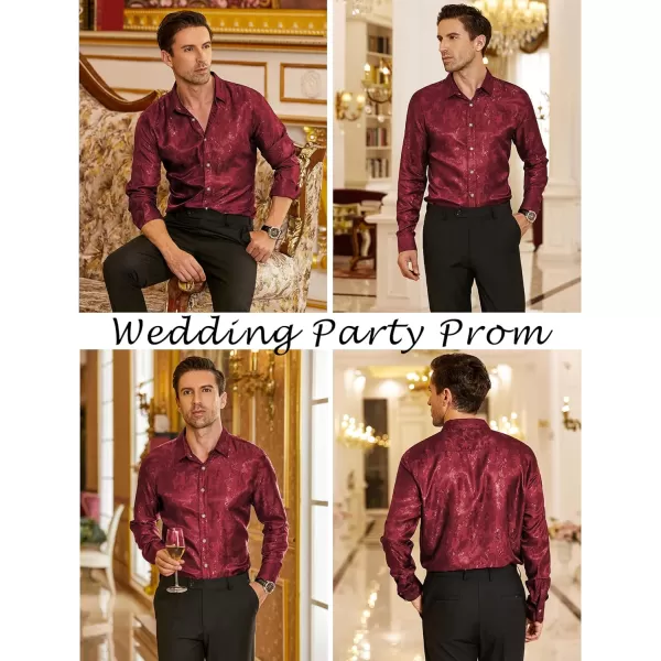 COOFANDY Men's Floral Printed Dress Shirt Long Sleeve Paisley Button Down Shirts for Wedding Party Prom