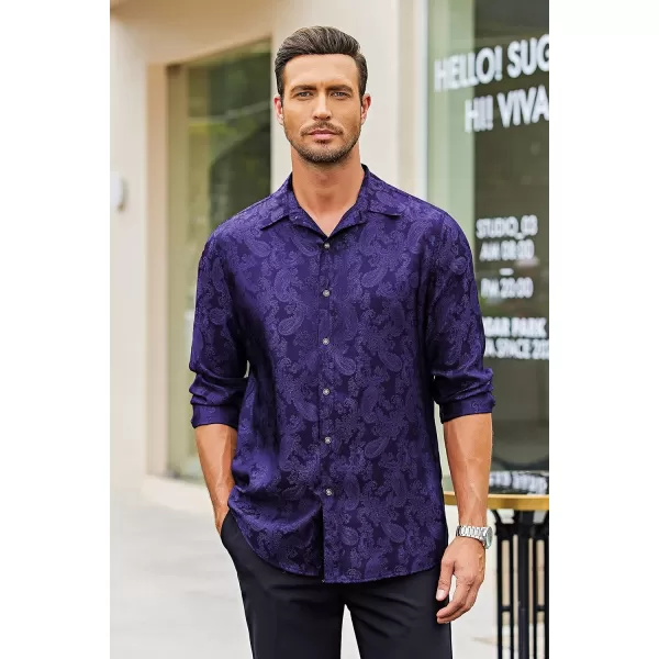 COOFANDY Men's Floral Printed Dress Shirt Long Sleeve Paisley Button Down Shirts for Wedding Party Prom
