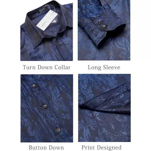COOFANDY Men's Floral Printed Dress Shirt Long Sleeve Paisley Button Down Shirts for Wedding Party Prom
