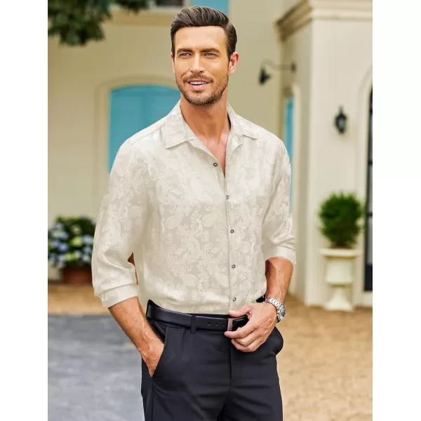 COOFANDY Men's Floral Printed Dress Shirt Long Sleeve Paisley Button Down Shirts for Wedding Party Prom