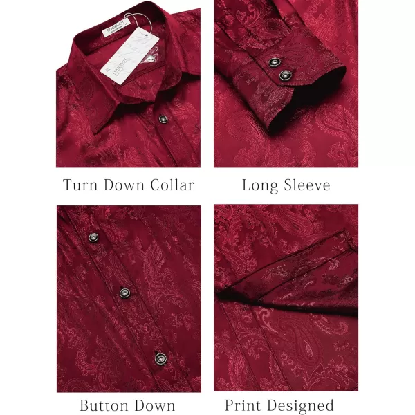 COOFANDY Men's Floral Printed Dress Shirt Long Sleeve Paisley Button Down Shirts for Wedding Party Prom