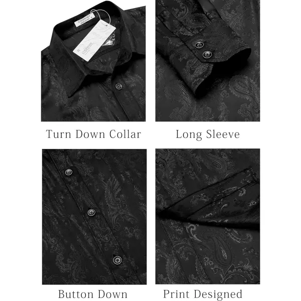 COOFANDY Men's Floral Printed Dress Shirt Long Sleeve Paisley Button Down Shirts for Wedding Party Prom
