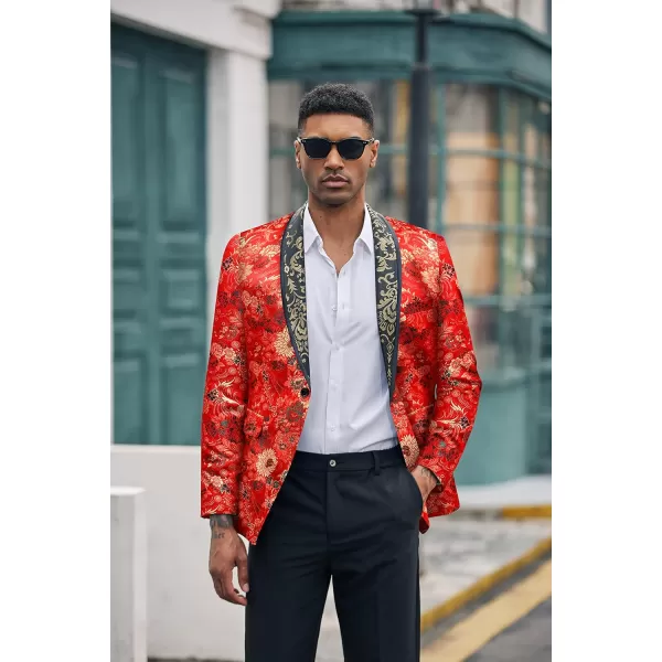 COOFANDY Men's Floral Tuxedo Jacket Luxury Embroidered Blazer Prom Party Dinner Suit Jacket