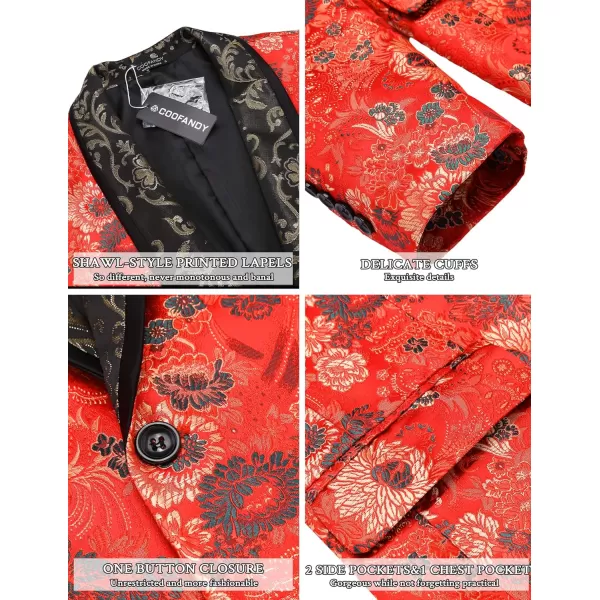 COOFANDY Men's Floral Tuxedo Jacket Luxury Embroidered Blazer Prom Party Dinner Suit Jacket