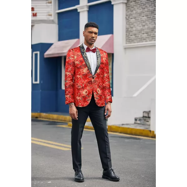 COOFANDY Men's Floral Tuxedo Jacket Luxury Embroidered Blazer Prom Party Dinner Suit Jacket