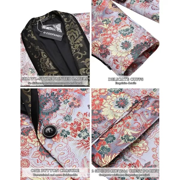 COOFANDY Men's Floral Tuxedo Jacket Luxury Embroidered Blazer Prom Party Dinner Suit Jacket