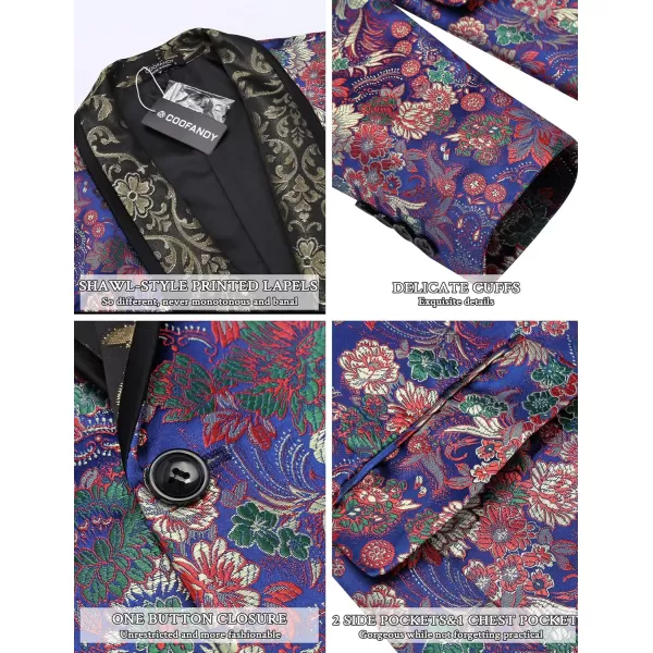 COOFANDY Men's Floral Tuxedo Jacket Luxury Embroidered Blazer Prom Party Dinner Suit Jacket