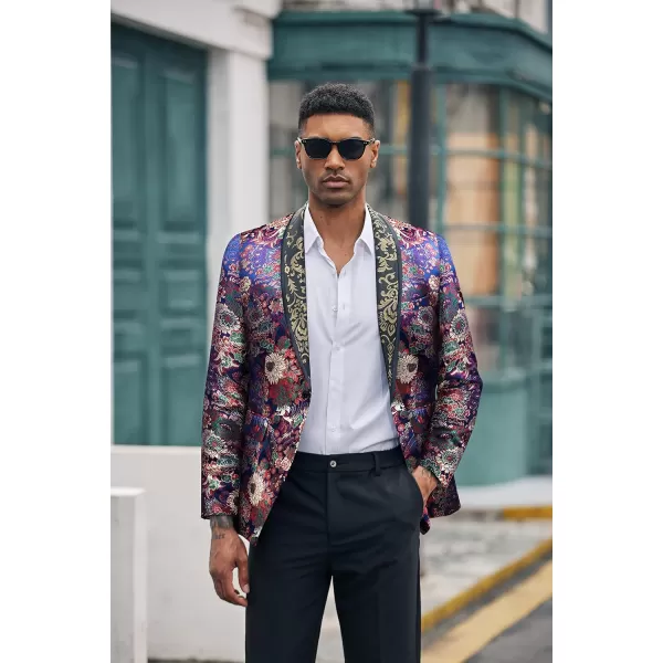 COOFANDY Men's Floral Tuxedo Jacket Luxury Embroidered Blazer Prom Party Dinner Suit Jacket