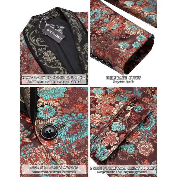 COOFANDY Men's Floral Tuxedo Jacket Luxury Embroidered Blazer Prom Party Dinner Suit Jacket