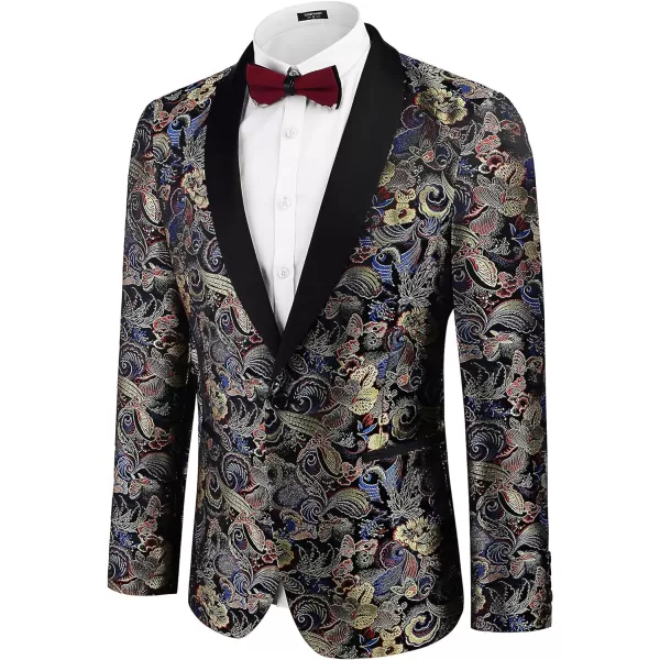 COOFANDY Men's Floral Tuxedo Jacket Luxury Embroidered Stylish Suit Blazer Jacket for Wedding Party Dinner