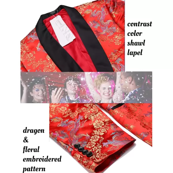 COOFANDY Men's Floral Tuxedo Jacket Luxury Embroidered Stylish Suit Blazer Jacket for Wedding Party Dinner