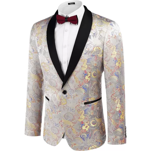 COOFANDY Men's Floral Tuxedo Jacket Luxury Embroidered Stylish Suit Blazer Jacket for Wedding Party Dinner