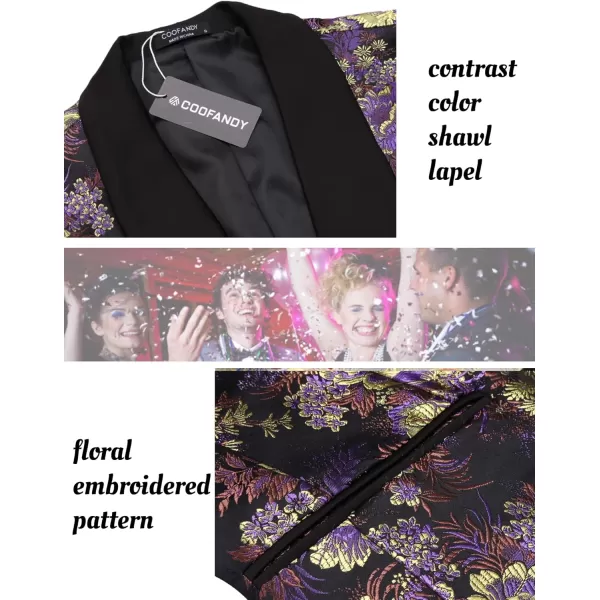 COOFANDY Men's Floral Tuxedo Jacket Luxury Embroidered Stylish Suit Blazer Jacket for Wedding Party Dinner