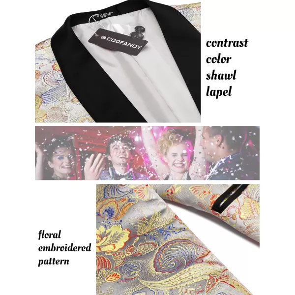 COOFANDY Men's Floral Tuxedo Jacket Luxury Embroidered Stylish Suit Blazer Jacket for Wedding Party Dinner
