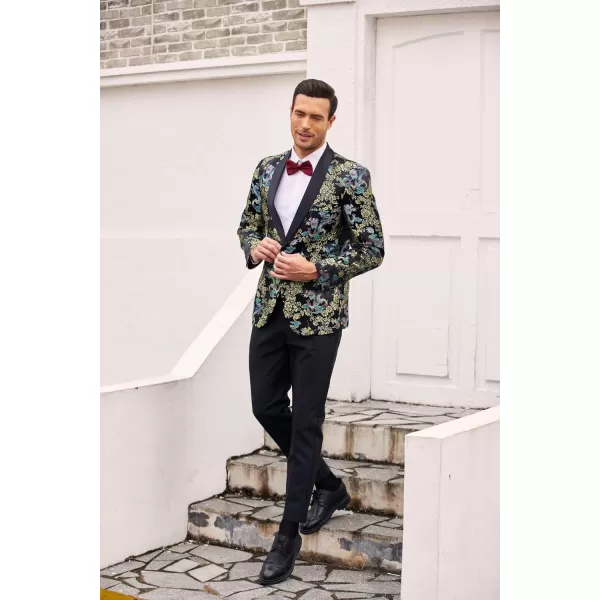 COOFANDY Men's Floral Tuxedo Jacket Luxury Embroidered Stylish Suit Blazer Jacket for Wedding Party Dinner