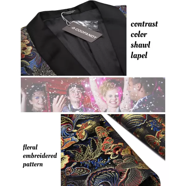 COOFANDY Men's Floral Tuxedo Jacket Luxury Embroidered Stylish Suit Blazer Jacket for Wedding Party Dinner