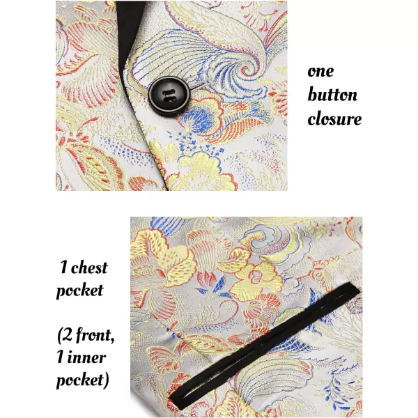 COOFANDY Men's Floral Tuxedo Jacket Luxury Embroidered Stylish Suit Blazer Jacket for Wedding Party Dinner