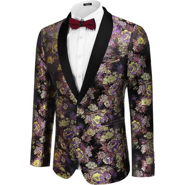 COOFANDY Men's Floral Tuxedo Jacket Luxury Embroidered Stylish Suit Blazer Jacket for Wedding Party Dinner