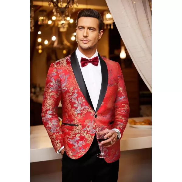 COOFANDY Men's Floral Tuxedo Jacket Luxury Embroidered Stylish Suit Blazer Jacket for Wedding Party Dinner