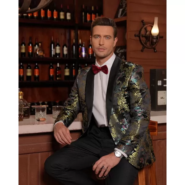 COOFANDY Men's Floral Tuxedo Jacket Luxury Embroidered Stylish Suit Blazer Jacket for Wedding Party Dinner