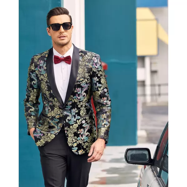COOFANDY Men's Floral Tuxedo Jacket Luxury Embroidered Stylish Suit Blazer Jacket for Wedding Party Dinner