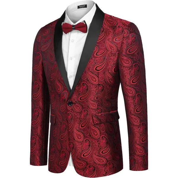 COOFANDY Mens Floral Tuxedo Jacket Paisley Shawl Lapel Suit Blazer Jacket for Dinner,Prom,Wedding