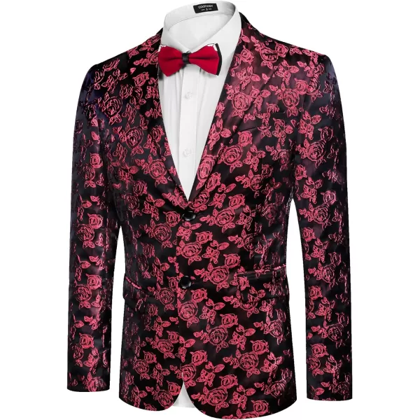 COOFANDY Men's Floral Tuxedo Jacket Rose Embroidered Suit Jacket Wedding Prom Dinner Party Blazer