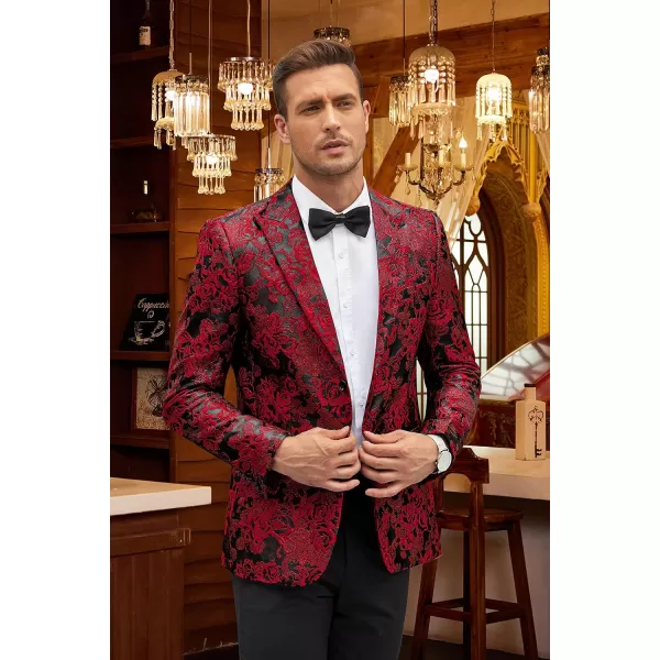 COOFANDY Men's Floral Tuxedo Jacket Rose Embroidered Suit Jacket Wedding Prom Dinner Party Blazer