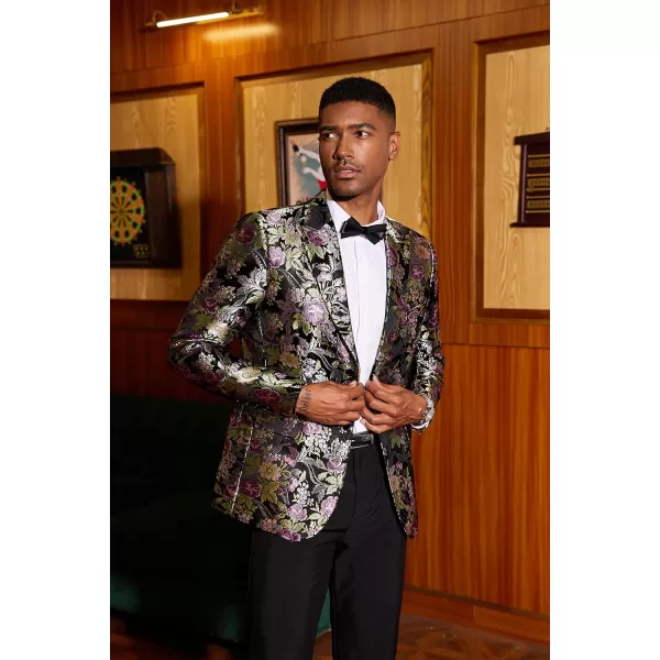 COOFANDY Men's Floral Tuxedo Jacket Rose Embroidered Suit Jacket Wedding Prom Dinner Party Blazer