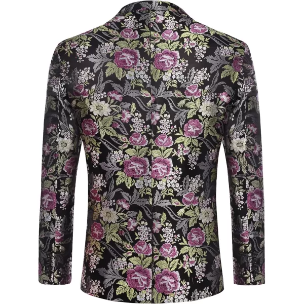 COOFANDY Men's Floral Tuxedo Jacket Rose Embroidered Suit Jacket Wedding Prom Dinner Party Blazer