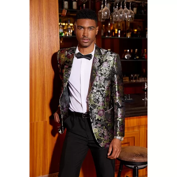 COOFANDY Men's Floral Tuxedo Jacket Rose Embroidered Suit Jacket Wedding Prom Dinner Party Blazer