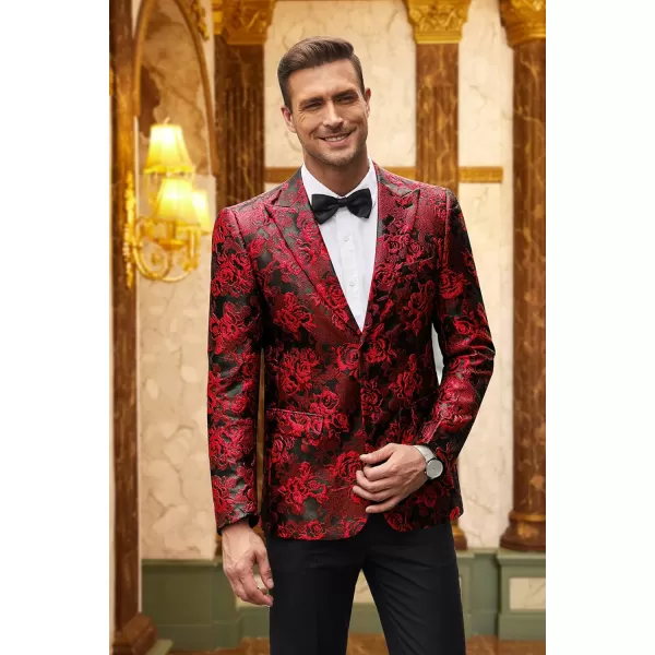 COOFANDY Men's Floral Tuxedo Jacket Rose Embroidered Suit Jacket Wedding Prom Dinner Party Blazer