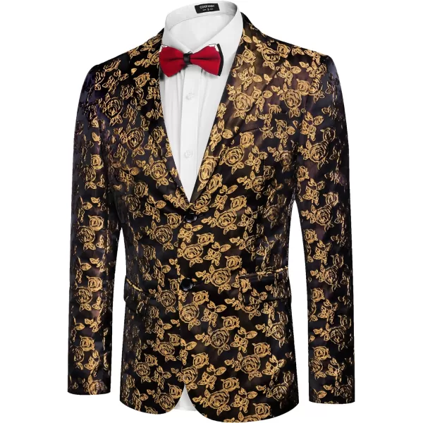 COOFANDY Men's Floral Tuxedo Jacket Rose Embroidered Suit Jacket Wedding Prom Dinner Party Blazer