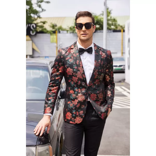 COOFANDY Mens Floral Tuxedo Jackets Slim Fit Suit Blazer Jacket for Dinner Prom Wedding
