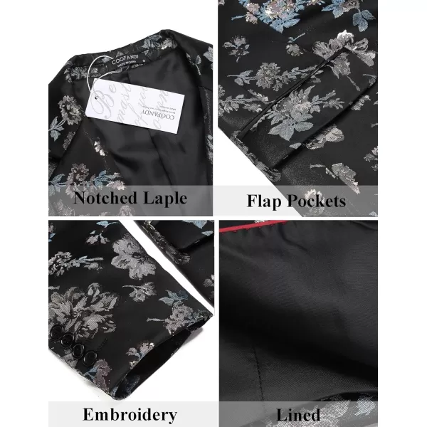 COOFANDY Mens Floral Tuxedo Jackets Slim Fit Suit Blazer Jacket for Dinner Prom Wedding