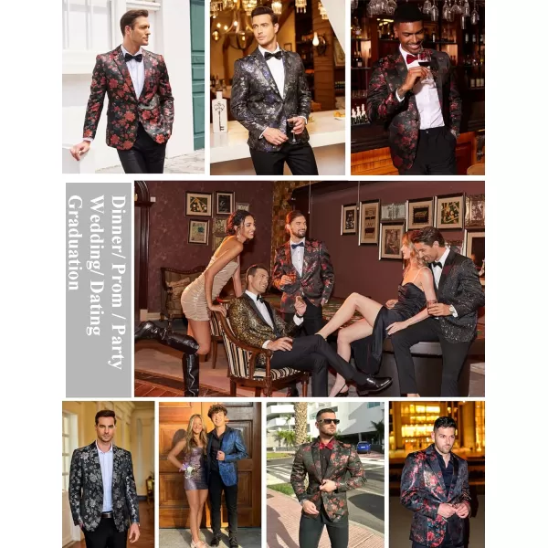 COOFANDY Mens Floral Tuxedo Jackets Slim Fit Suit Blazer Jacket for Dinner Prom Wedding