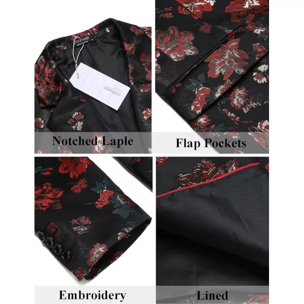 COOFANDY Mens Floral Tuxedo Jackets Slim Fit Suit Blazer Jacket for Dinner Prom Wedding