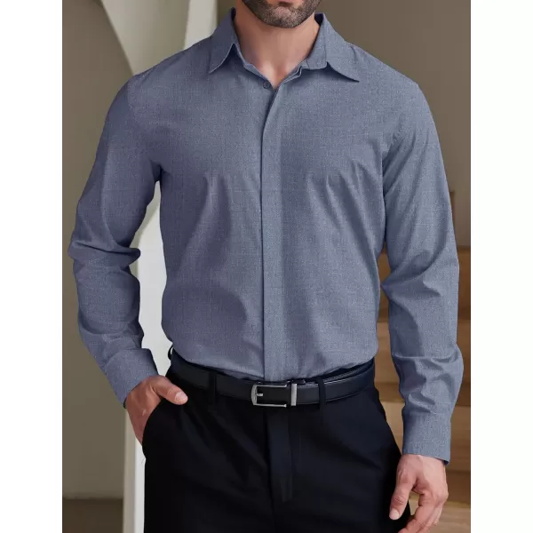 COOFANDY Men's Formal Dress Shirt Hidden Button Front Wrinkle Free Shirt Regular Fit Stretch Business Casual Shirts