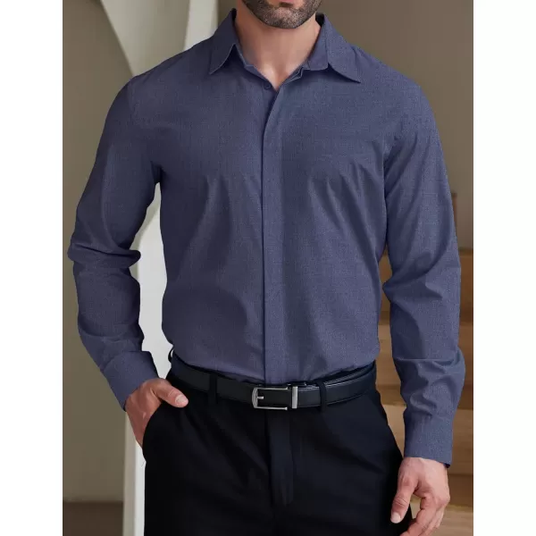 COOFANDY Men's Formal Dress Shirt Hidden Button Front Wrinkle Free Shirt Regular Fit Stretch Business Casual Shirts